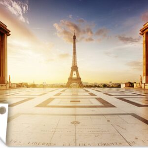 Muurdecoratie Foto vanaf Trocaderos plaats met op de achtergrond de Eiffeltoren - 180x120 cm - Tuinposter - Tuindoek - Buitenposter