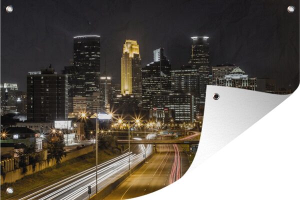 Muurdecoratie Minneapolis in de Verenigde Staten tijdens de nacht - 180x120 cm - Tuinposter - Tuindoek - Buitenposter