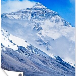 Muurdecoratie Mount Everest in Nepal met wolken - 120x180 cm - Tuinposter - Tuindoek - Buitenposter