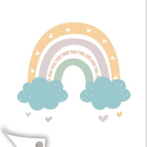 Muurdecoratie Regenboog - Hartjes - Wolken - Stippen - Pastel - Kinderen - 120x180 cm - Tuinposter - Tuindoek - Buitenposter