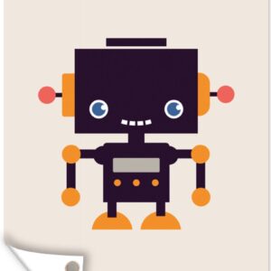 Muurdecoratie Robot - Antenne - Oranje - Beige - Kind - Kids - 120x180 cm - Tuinposter - Tuindoek - Buitenposter