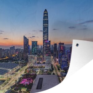 Muurdecoratie Skyline van Shenzhen - 180x120 cm - Tuinposter - Tuindoek - Buitenposter