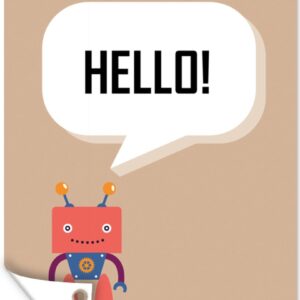 Muurdecoratie Spreuken - Quotes - Hello! - Robot - Tandwiel - Kinderen - 120x180 cm - Tuinposter - Tuindoek - Buitenposter