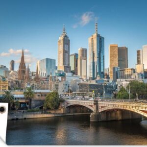 Muurdecoratie Stad skyline van Melbourne in Australië - 180x120 cm - Tuinposter - Tuindoek - Buitenposter
