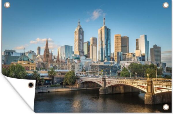 Muurdecoratie Stad skyline van Melbourne in Australië - 180x120 cm - Tuinposter - Tuindoek - Buitenposter