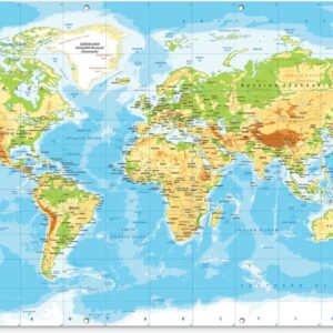 Muurdecoratie Wereldkaart - Staatkundig - Blauw - Aarde - Educatief - 180x120 cm - Tuinposter - Tuindoek - Buitenposter