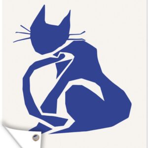 Muurdecoratie buiten Kat - Huisdieren - Blauw - Matisse - 120x160 cm - Tuindoek - Buitenposter
