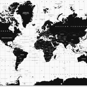 Muurdecoratie buiten Wereldkaart - Zwart - Wit - Atlas - Aarde - Educatief - 160x120 cm - Tuindoek - Buitenposter