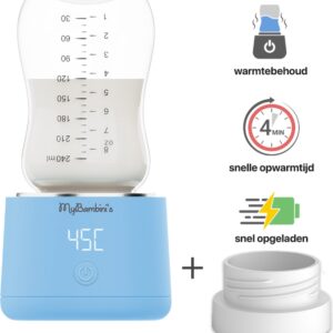 MyBambini's Bottle Warmer Pro™ - Draagbare Baby Flessenwarmer voor Onderweg - Blauw - Geschikt voor Dr. Brown's (brede hals), Suavinex & J Bimbi