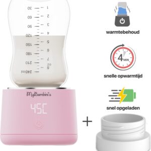 MyBambini's Bottle Warmer Pro™ - Draagbare Baby Flessenwarmer voor Onderweg - Roze - Geschikt voor Dr. Brown's (brede hals), Suavinex & J Bimbi