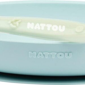 Nattou Siliconen 2-delig Servies voor Kinderen - Antislip Bord - BPA-vrij - Groen / Blauw