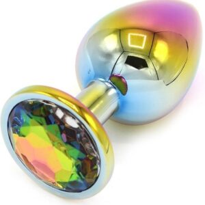 O-products Rainbow Buttplug Aluminium met Siersteen Large