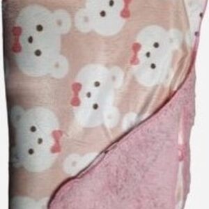 O.T. Trends Babydeken Ledikant roze met beertjes patroon - Baby Omslagdoek - Zacht gevoerd - 100 x 75 Centimeter