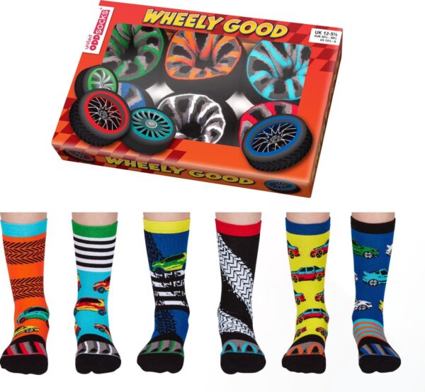 ODD SOCKS Jongens Sokken Wheels Multipack Mismatched 30-39 Cadeaudoos Wielen