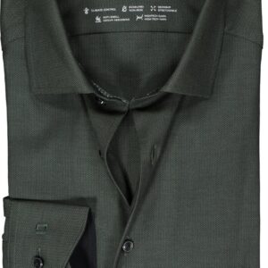 OLYMP 24/7 modern fit overhemd - herringbone - olijfgroen (contrast) - Strijkvriendelijk - Boordmaat: 40