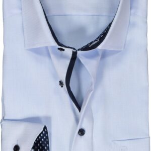 OLYMP modern fit overhemd - mouwlengte 7 - structuur - lichtblauw (contrast) - Strijkvrij - Boordmaat: 40