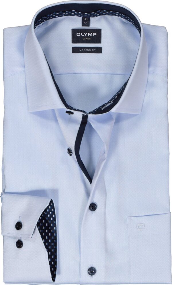 OLYMP modern fit overhemd - mouwlengte 7 - structuur - lichtblauw (contrast) - Strijkvrij - Boordmaat: 44