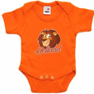 Oranje fan romper voor babys - Holland met cartoon leeuw - Nederland supporter - Koningsdag / EK / WK romper / outfit 68