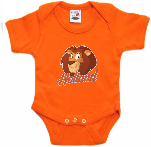 Oranje fan romper voor babys - Holland met cartoon leeuw - Nederland supporter - Koningsdag / EK / WK romper / outfit 92
