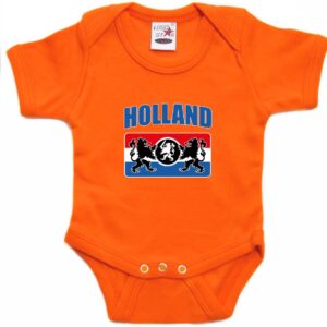 Oranje fan romper voor babys - Holland met een Nederlands wapen - Nederland supporter - Koningsdag / EK / WK romper / outfit 56