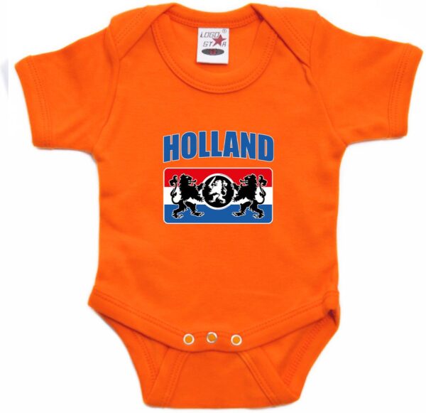 Oranje fan romper voor babys - Holland met een Nederlands wapen - Nederland supporter - Koningsdag / EK / WK romper / outfit 92