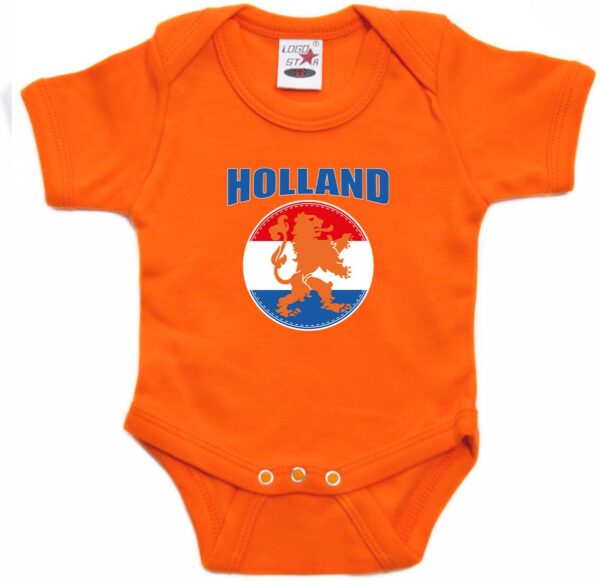 Oranje fan romper voor babys - Holland met oranje leeuw - Nederland supporter - Koningsdag / EK / WK romper / outfit 92