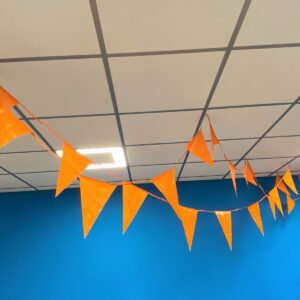 Oranje vlaggenlijn 10 meter lang met 18 puntvlaggen