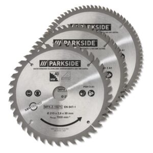PARKSIDE® Cirkelzaagbladset voor verstek- en trekzaag 3 delige set (40-60 en 80 tanden ) - 210mm boring van 30mm -Geschikt voor gangbare trek-, kap- en verstekzagen