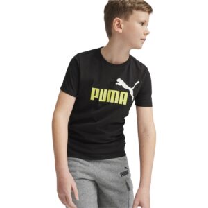 PUMA Essentials+ 2 Logo T-Shirt Kids Zwart Lichtgeel