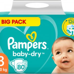 Pampers baby-dry maat 3 - BIG PACK - 80 stuks - 6 tot 10 kg- 12h bescherming