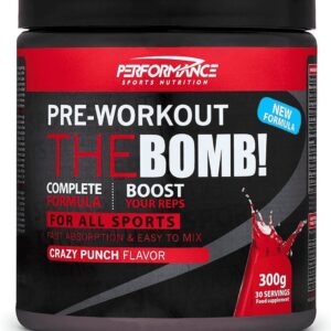 Performance - The Bomb Pre-Workout (Crazy Punch - 300 gram) - Arginine - Beta-Alanine - Creatine - Citrulline - Taurine - 30 servings