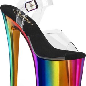 Pleaser - ENCHANT-708RC Sandaal met enkelband, Paaldans schoenen - US 7 - 37 Shoes - Regenboog/Transparant