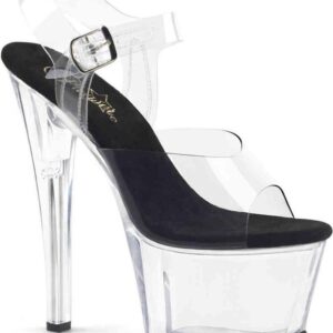 Pleaser - SKY-308 Sandaal met enkelband, Paaldans schoenen - Paaldans schoenen - 45 Shoes - Zwart/Transparant
