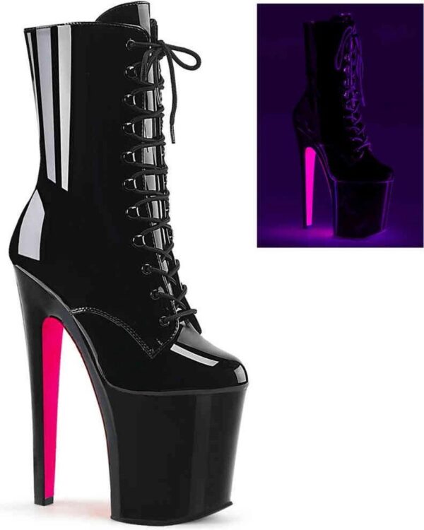 Pleaser - XTREME-1020TT Plateau Laarzen, Paaldans schoenen - Paaldans schoenen - 45 Shoes - Zwart/Roze