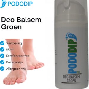 Pododip Voeten crème - 100 ml - Deo balsem - Groen - Verkoelend Voet Verzorging