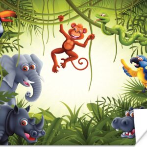 Poster Illustratie - Wilde dieren - Jungle - Jongens - Baby - Meisjes - 80x60 cm - Poster Babykamer