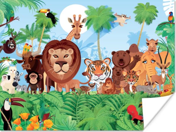 Poster Tropisch - Dieren - Natuur - Jongen - Meiden - Kind - 160x120 cm XXL - Poster Babykamer