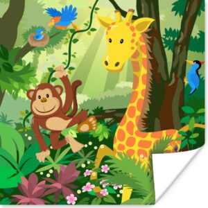 Poster Tropisch - Landschap - Jungle dieren - Meiden - Jongetjes - Baby - Kids - 30x30 cm - Poster Babykamer