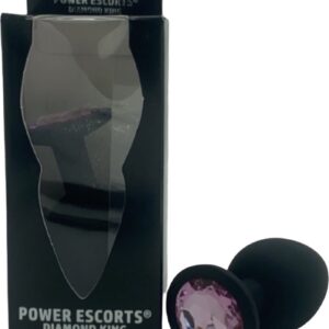 Power Escorts Grote Silicone Zwarte Plug Roze Steen - BR135LPink - Doorzichtige Box