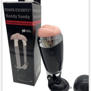 Power Escorts - Randy Sandy - Vibrerende Masturbator met Zuignap - Seksspeeltje voor Mannen - Penis & Eikel Vibrator - Kunst Vagina - Masturbators - 22 cm - gave cadeaubox van Power Escorts - BR03 - Zwart - beige