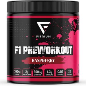 Pre workout Fitrium F1 - Raspberry Framboos Smaak - 300MG Caffeïne per Scoop - Zeer Krachtige Formule - 30 Servings - Heerlijke Smaken