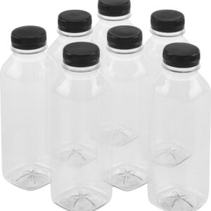 PrimeMatik - Recycleerbare PET plastic flessen, vierkant en transparant 400ml, 7 stuks.
