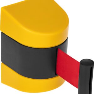 PrimeMatik - Zwart gele wandbevestiging met 5 m rode intrekbare tape