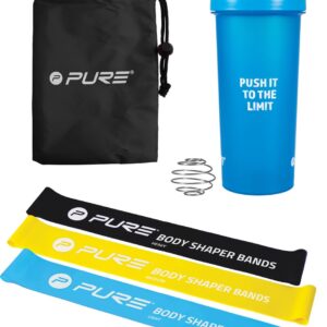 Pure2Improve Shakebeker met 3 Weerstandsbanden - Shaker 700 ml - Resistance Band - Fitness Elastiek - Weerstandsbanden Set - Blauw