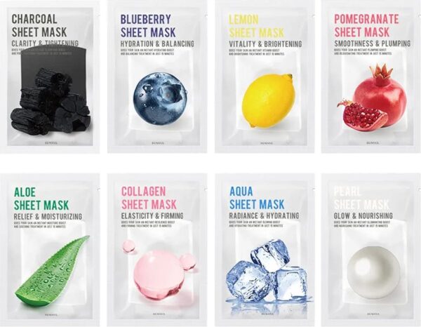 Purity Sheet Mask Pack Bladmasker pakket (8 soorten) huidverzorging Hydraterende en voedende en natuurlijke ingrediënten voor alle huidtypes