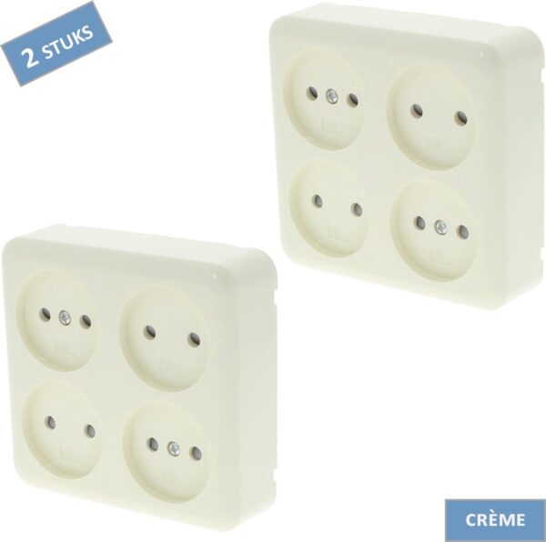 Q-Link contactdoos - Opbouw - 4 voudig - Kinderbeveiliging - Crème - 2 stuks