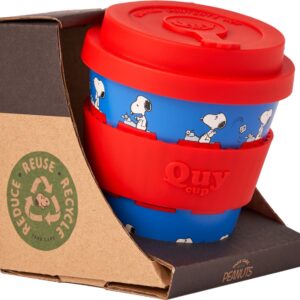 Quy Cup 230ml Ecologische Reis Beker - SNOOPY - De Schrijver - BPA Vrij - Gemaakt van Gerecyclede Pet Flessen met Rood Siliconen deksel-drinkbeker-reisbeker