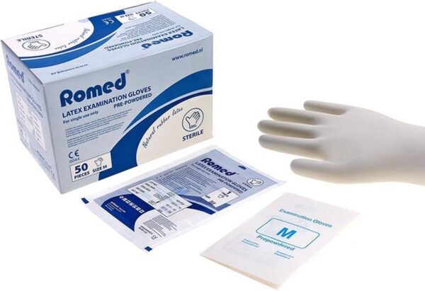 Romed 50 paar latex handschoenen steriel Small Romed - Wit - Latex - Steriel verpakt per paar - Steriel verpakt