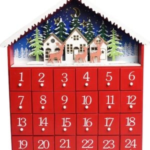Rood Kersthuisje Houten Adventskalender met verlichting van Rex London