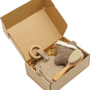 Rosey's® - baby giftset de Luxe Taupe - houten baby haarborstel - speenknuffel - speenhanger - knuffeldoekje - kraamcadeau - babyshower baby speelgoed 0 jaar - babyshower - Geschenkset Baby - Geboorte Cadeau - Baby Geschenkset - Kraampakket